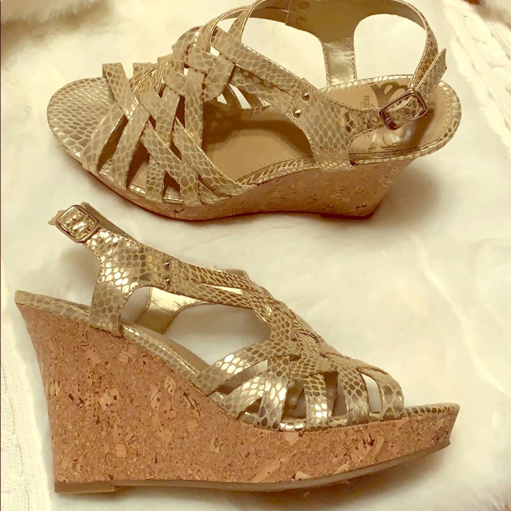 Beautiful Gold snake print wedges by Fergie